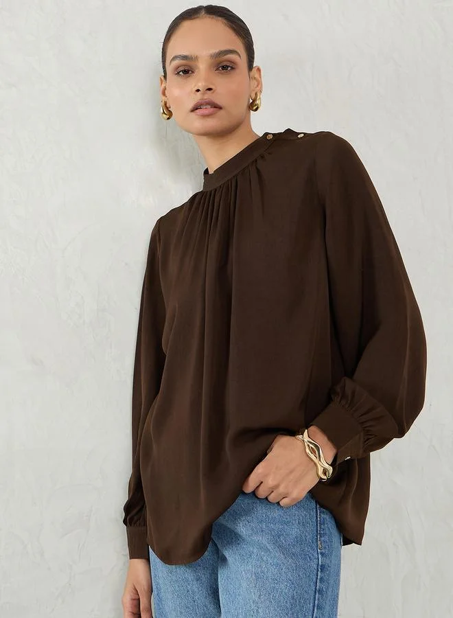 Femmella Women Brown Satin Long Sleeve Top