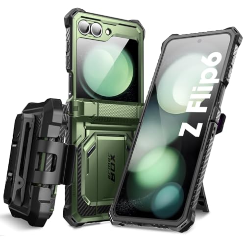 I-blason iBlason for Samsung Galaxy Z Flip 6 Case ZFlip 5 Case with Stand Builtin Screen Protector Hinge Protection BeltClip Military Phone Case for Samsung Z Flip 7 FE65 Armorbox DarkGreen - Image 1
