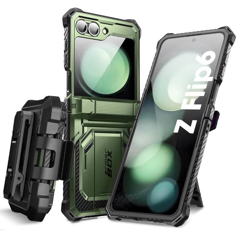 I-blason iBlason for Samsung Galaxy Z Flip 6 Case ZFlip 5 Case with Stand Builtin Screen Protector Hinge Protection BeltClip Military Phone Case for Samsung Z Flip 7 FE65 Armorbox DarkGreen - Image 2