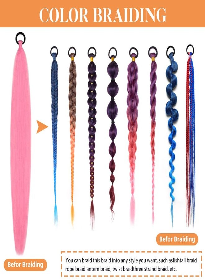 rosmile 2 Pack Braid Ponytail Extension with Elastic Tie 26 Inch Pink Synthetic Straight Sleek Wrap Around Braid Ponytail for Daily Party Cosplay(Pink) - Image 5