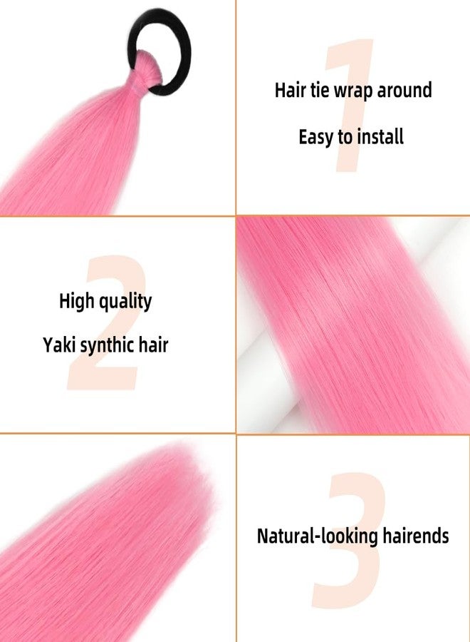 rosmile 2 Pack Braid Ponytail Extension with Elastic Tie 26 Inch Pink Synthetic Straight Sleek Wrap Around Braid Ponytail for Daily Party Cosplay(Pink) - Image 3