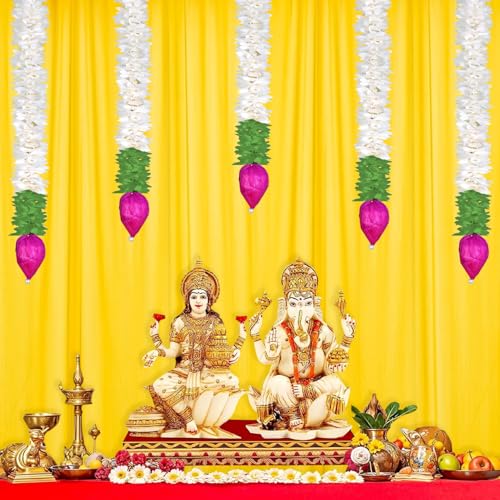 BENAVJI Garlands for Home Decoration, Lotus Hangings (Pack of 5 Pcs, Size 14 Inch Each) | Offwhite Fabric & Solawood Lotus Buds | Flower Garlands for Home Decoration - Image 3