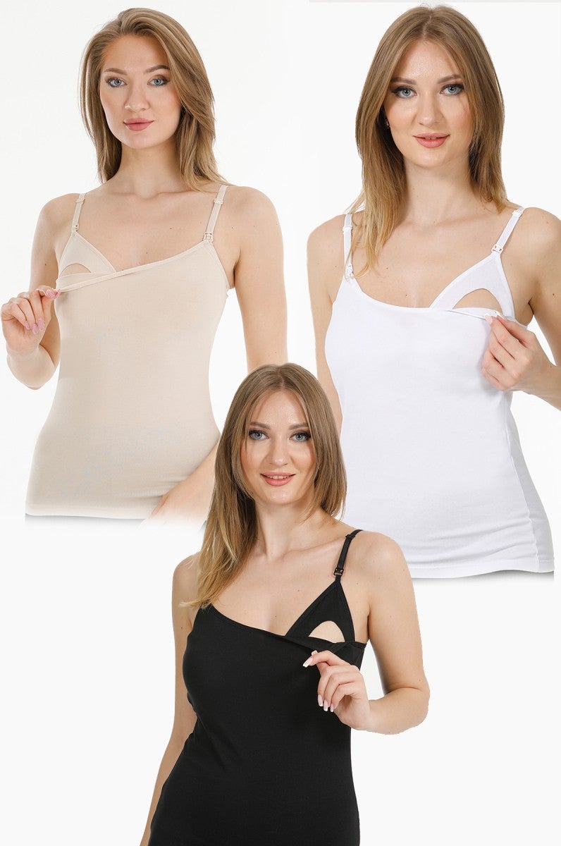 Par Lingerie 3-Piece Maternity Nursing Tank Top Black-White-Skin  - Image 1