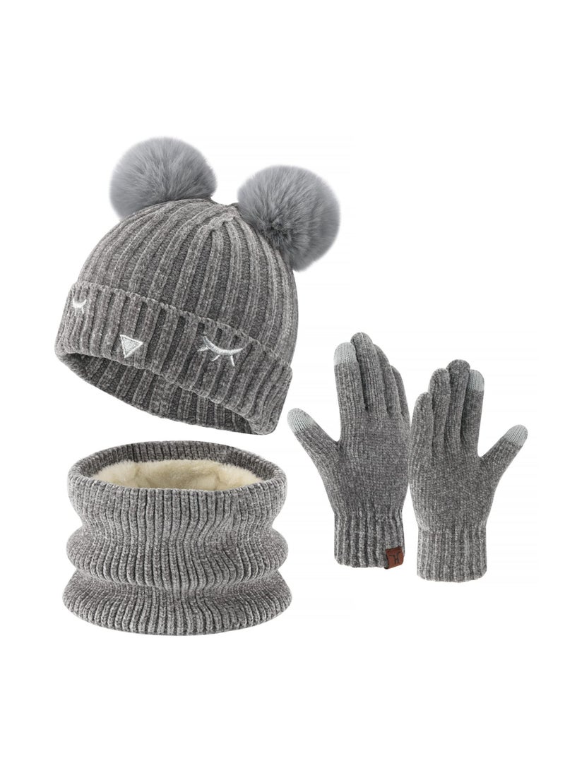 SYOSI Warm Knit Beanie Hat, Neck Scarf, and Touchscreen Gloves Set for Toddler Boys and Girls (3-10 Years) - Perfect Winter Gift  - Image 1