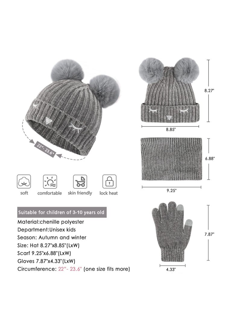 SYOSI Warm Knit Beanie Hat, Neck Scarf, and Touchscreen Gloves Set for Toddler Boys and Girls (3-10 Years) - Perfect Winter Gift  - Image 2
