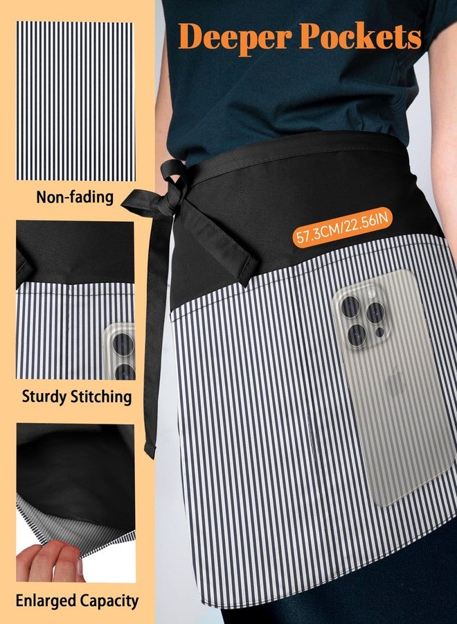 Slohif Reversible Server Apron 6 Pockets - Waist Apron for Waitress Women Half Serving Short Apron for Waiter Bistro Bar Restaurant Kitchen Accessories Striped White - Image 5
