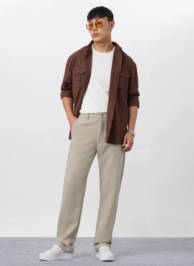The Souled Store  The Souled Store Men Straight Fit Solid Beige Super Flex Pants  | Best Price UAE
