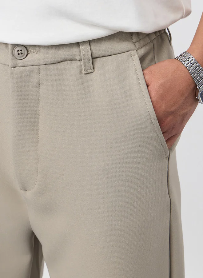 The Souled Store  The Souled Store Men Straight Fit Solid Beige Super Flex Pants  | Best Price UAE