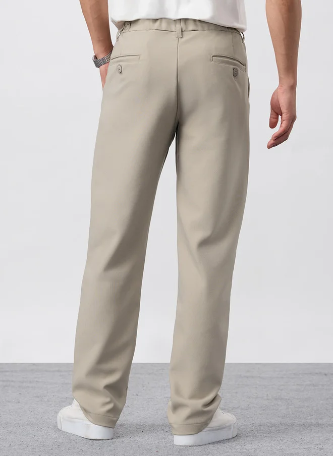 ذا سوليد ستور The Souled Store Men Straight Fit Solid Beige Super Flex Pants