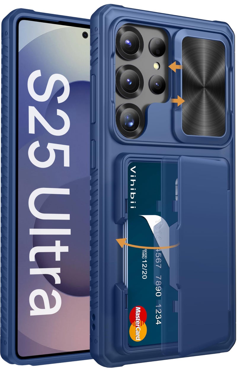 Vihibii for Samsung Galaxy S25 Ultra Case with Card Holder (4 Cards), [RFID Blocking] & Slide Camera Cover & Raised Edge Protect Screen, Shockproof Rugged Case for Samsung Galaxy S25 Ultra, Blue - Image 1