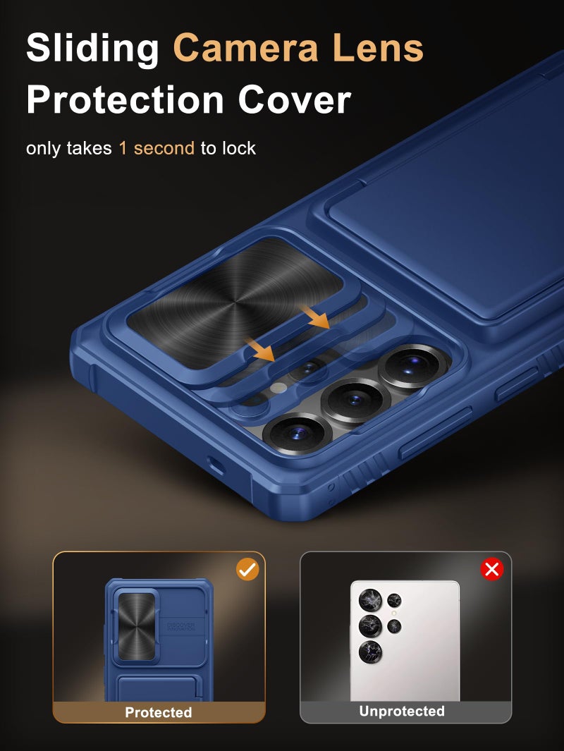 Vihibii for Samsung Galaxy S25 Ultra Case with Card Holder (4 Cards), [RFID Blocking] & Slide Camera Cover & Raised Edge Protect Screen, Shockproof Rugged Case for Samsung Galaxy S25 Ultra, Blue - Image 4