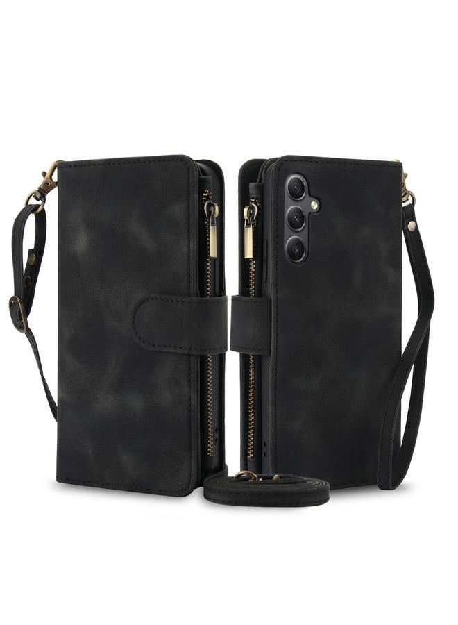 S-TOP Case For Samsung Galaxy A24 5G Global Dream 9-Card Zipper Wallet RFID Leather Phone Case with Lanyard - Image 1