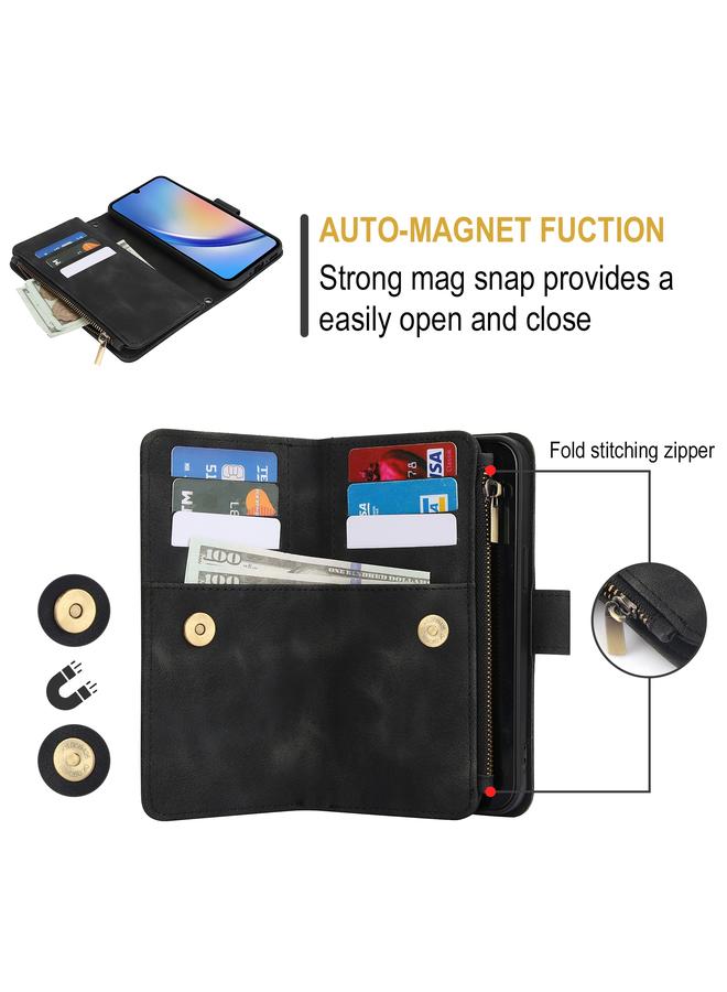 S-TOP Case For Samsung Galaxy A24 5G Global Dream 9-Card Zipper Wallet RFID Leather Phone Case with Lanyard - Image 4