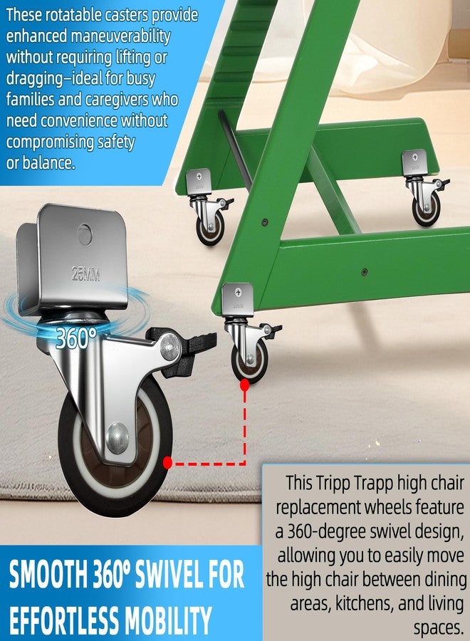 LuQiBabe 4-Pack 360° Rotation Metal Baby Highchair Wheels Compatible with Stokke Tripp Trapp High Chair, 2-Inch Silent Casters with Steel Brackets and 8-Pcs Screws, Wheels for Tripp Trapp Highchair - Image 3