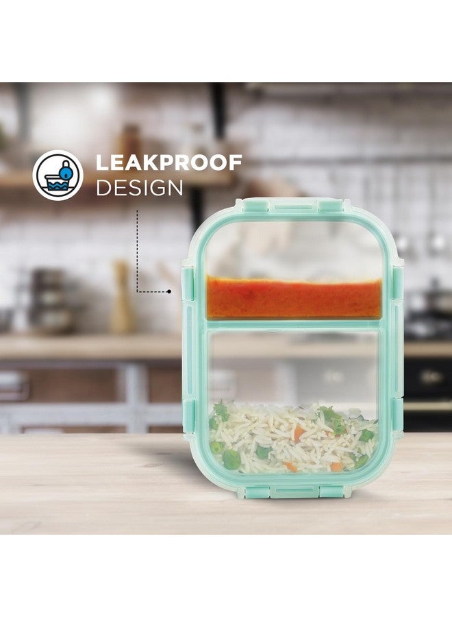 Allo FoodSafe Compartment Glass Lunch Box with Break Free Detachable Lock, 450C Oven & Microwave Safe, Borosilicate Glass Container with Partition Divider, Office Tiffin 580ml, Rectangle - Image 3
