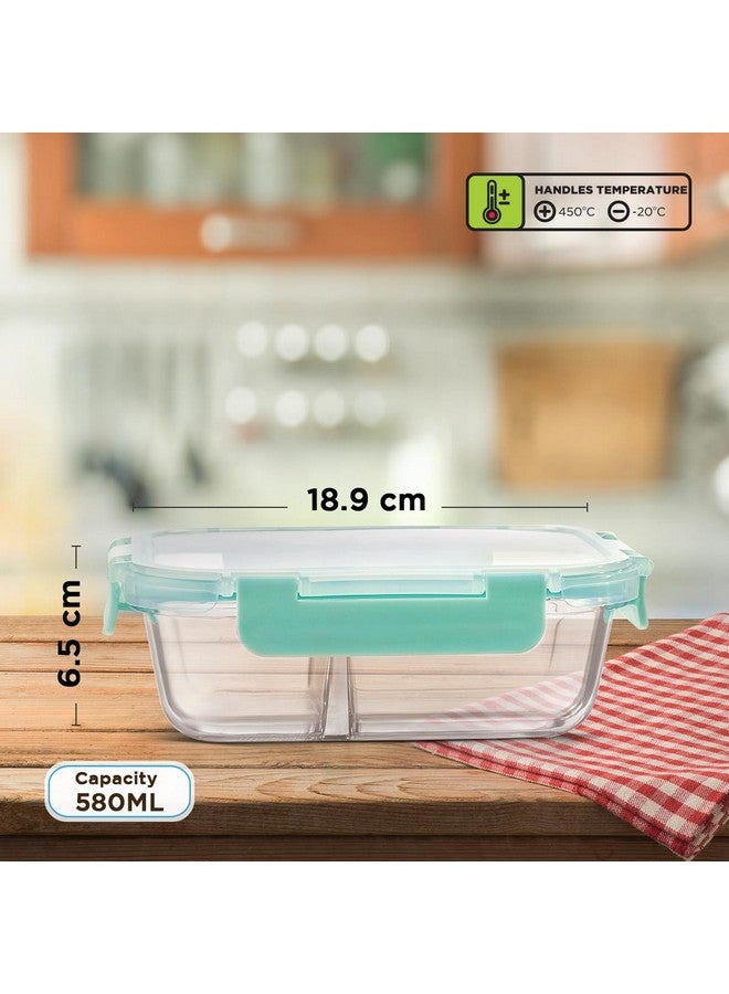 Allo FoodSafe Compartment Glass Lunch Box with Break Free Detachable Lock, 450C Oven & Microwave Safe, Borosilicate Glass Container with Partition Divider, Office Tiffin 580ml, Rectangle - Image 5