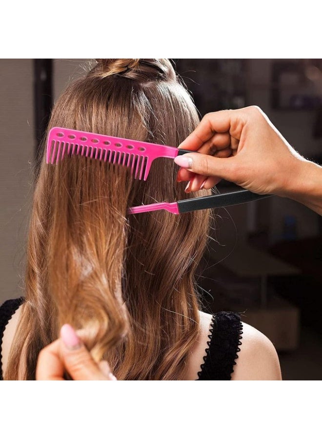 Pink hair straightening comb from the hair salon, a combing brush and comb for styling curly hair in a V shape for straightening hair (pink) - Image 5