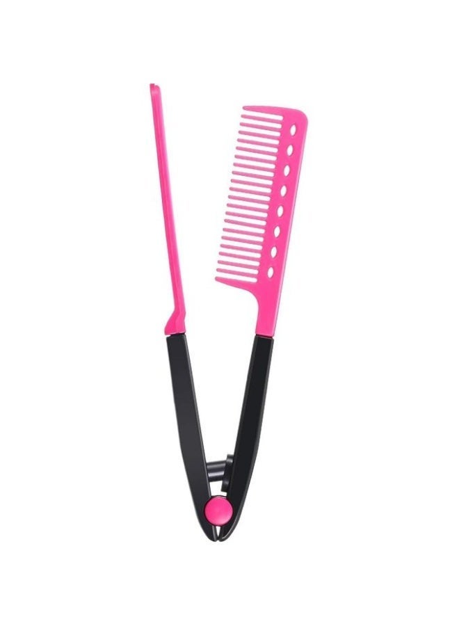 Pink hair straightening comb from the hair salon, a combing brush and comb for styling curly hair in a V shape for straightening hair (pink) - Image 2
