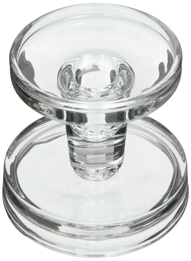 tag Bobbin Reversible Glass Pillar and Taper Candleholder 3.88L x 3.88W x 2.38H inch Sold in Eaches Home Kitchen Living Room Dinner Table Decor Decoration Clear - Image 1