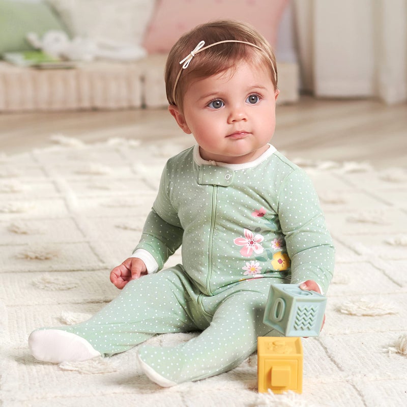 Gerber Baby Girls 4 Pack 'N Play Footie And Toddler Sleepers, Golden Floral, 3-6 Months US - Image 2