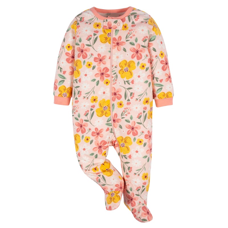 Gerber Baby Girls 4 Pack 'N Play Footie And Toddler Sleepers, Golden Floral, 3-6 Months US - Image 4
