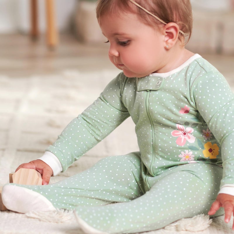Gerber Baby Girls 4 Pack 'N Play Footie And Toddler Sleepers, Golden Floral, 3-6 Months US - Image 3