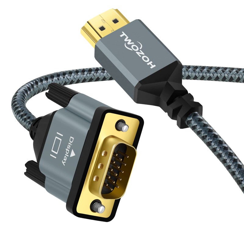 Twozoh HDMI to VGA Cable 5FT. Aluminum Alloy Shell Nylon Braided & Gold-Plated Support 1080P/60HZ - Image 3