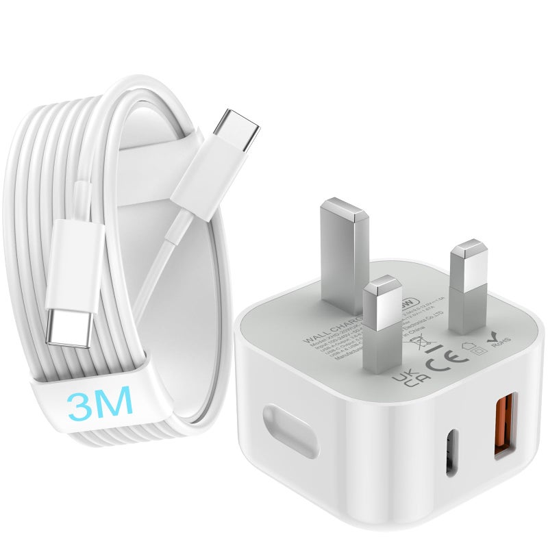 DiHines USB C Charger for iPhone 17 16 15 Charger 20W Fast Charger USB C Plug and Cable, 1 Pack Type C UK Wall Phone Power Adapter USBC Lead for iPhone 17/16/15/Pro/Max/Air/Plus/iPad/Samsung S25 Ultra/S24/S23 - Image 1