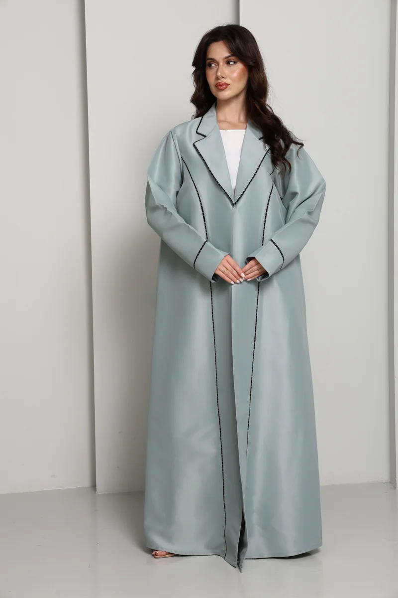 أم سكوير فاشن Green-Mist Bridal Satin Coat Abaya