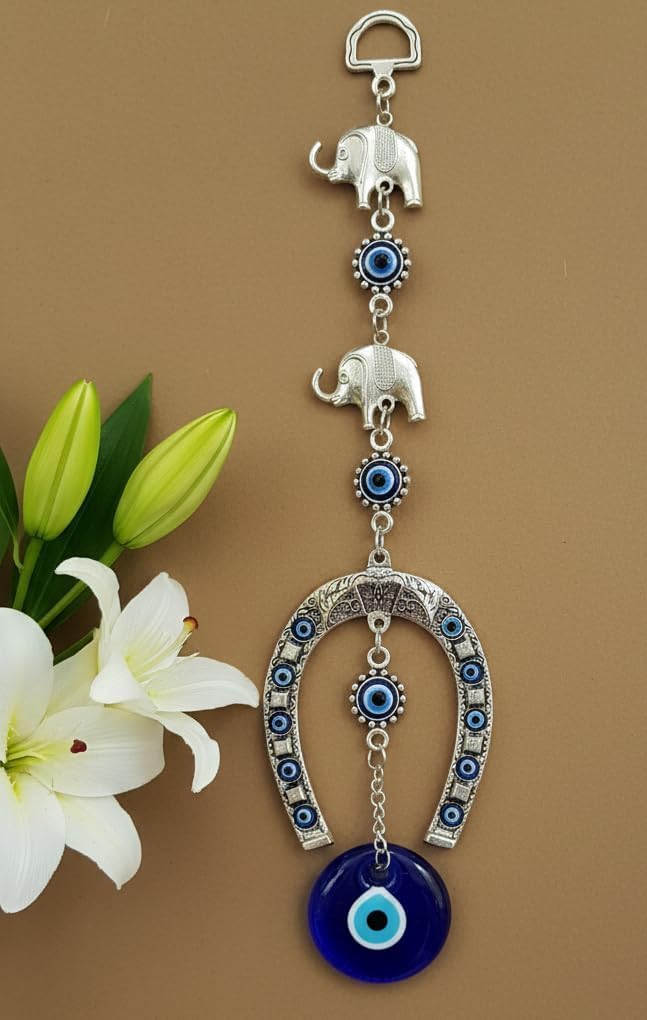 ARTISKRITI Evil Eye Hanging for House Entrance Horseshoe with Elephant Nazar Battu for Home Decoration Items for Living Room, Protection, Good Luck Charm - Image 3