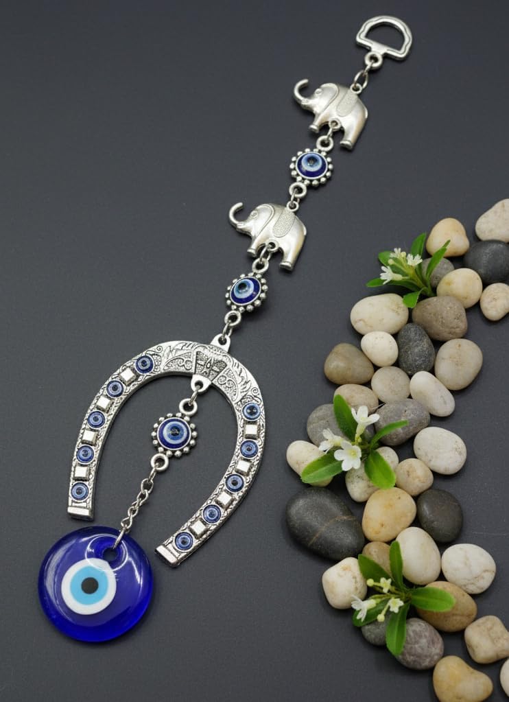 ARTISKRITI Evil Eye Hanging for House Entrance Horseshoe with Elephant Nazar Battu for Home Decoration Items for Living Room, Protection, Good Luck Charm - Image 2