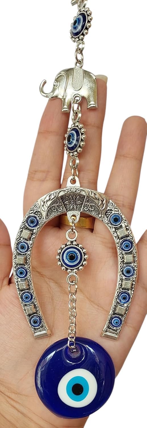ARTISKRITI Evil Eye Hanging for House Entrance Horseshoe with Elephant Nazar Battu for Home Decoration Items for Living Room, Protection, Good Luck Charm - Image 4
