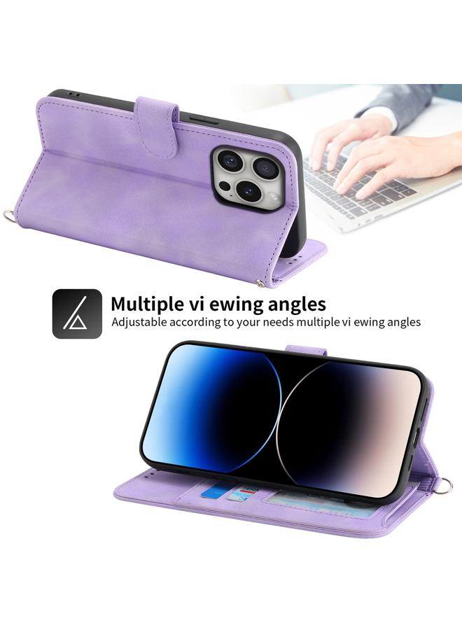 S-TOP Case For iPhone 16 Pro Skin-feel Flowers Embossed Wallet Leather Phone Case - Image 4