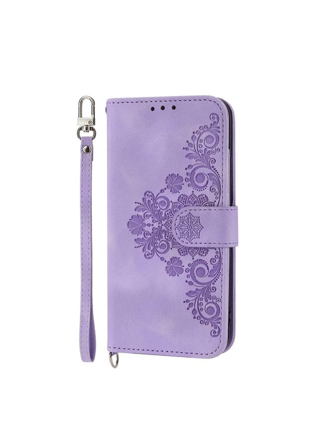 S-TOP Case For iPhone 16 Pro Skin-feel Flowers Embossed Wallet Leather Phone Case - Image 2