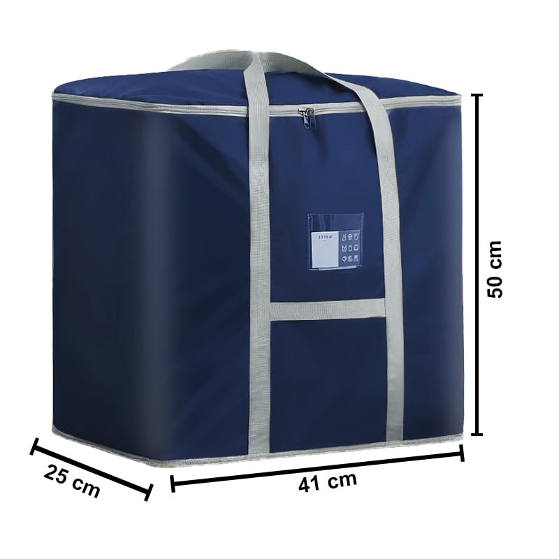 Kuber Industries Underbed Storage Bag Foldable Storage Bag Moisture Proof Dustproof Bedding Organizer Blanket Storage Bag with zipper Travel Moving Bag with Handle S ZH013BU Blue - Image 3