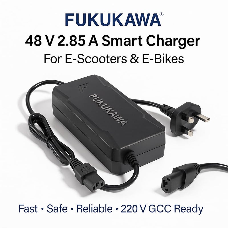 FUKUKAWA® 48V 2.85A Smart Charger for Electric Scooter & E-Bike | 220V 50Hz Fast Lithium Battery Charger | Auto Cut-Off, Multi-Protection, LED Indicator, UK Plug | DC 59.5V Output 180W Max - Image 3