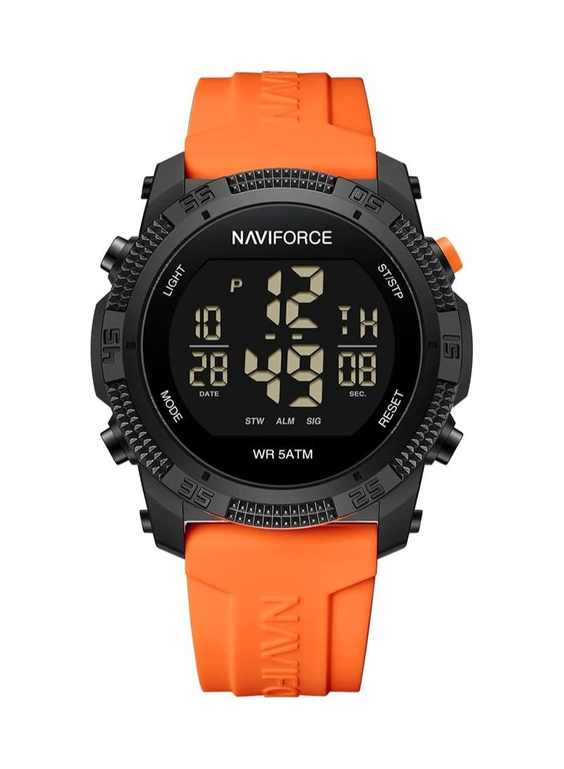 NAVIFORCE Stylish Mens Digital Sports Watch with Black Dial Orange Silicone Strap Water Resistant 50M Stopwatch Alarm Backlight Modern and Durable Design  - Image 1