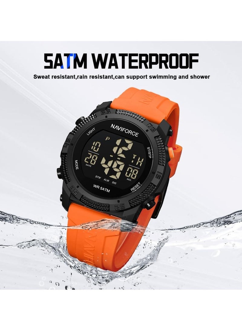 NAVIFORCE Stylish Mens Digital Sports Watch with Black Dial Orange Silicone Strap Water Resistant 50M Stopwatch Alarm Backlight Modern and Durable Design  - Image 2