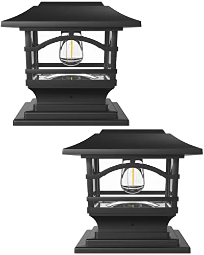 Davinci Lighting Edison Solar Outdoor Post Cap Lights - 4x4 5x5 6x6 - Bright LED Light for Fence Deck Garden or Patio Posts - Slate Black (2 Pack) - Image 1
