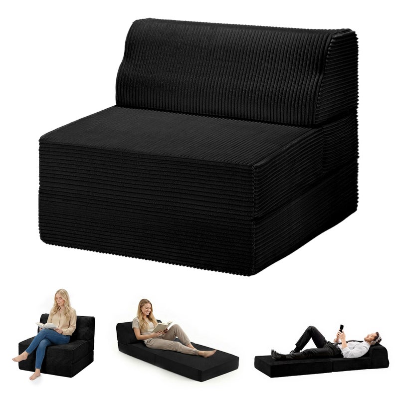 Kasunpul Folding Sofa Bed with Pillow, Memory Foam Fold Out Chair Bed, Convertible Sleeper Chair with Washable Cover, Futon Floor Couch for Living Room/Dorm/Guest Use/Home Office/Apartment, Black - Image 1
