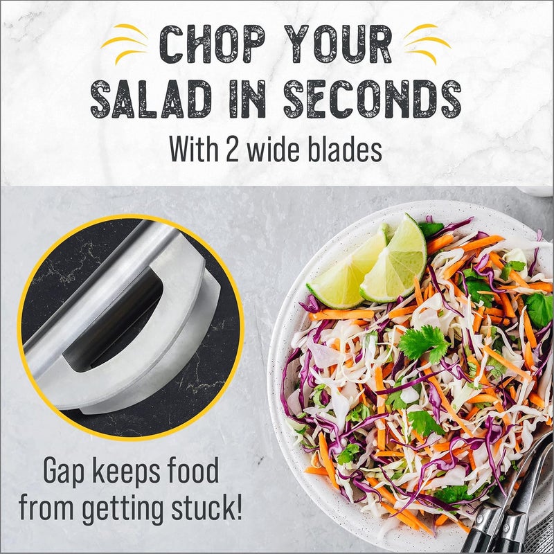 Checkered Chef Salad Chopper Tool, Mezzaluna Knife Stainless Steel Vegetable Rocker - Image 2