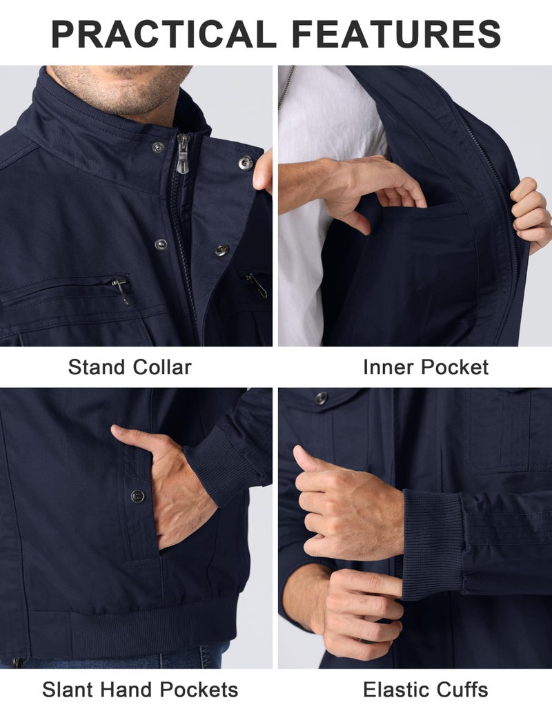 CRYSULLY Mens Fashion Fall Stand Collar Windbreaker Cargo Lightweight Field Jacket Work Office Jackets Casual Outwear - Image 5