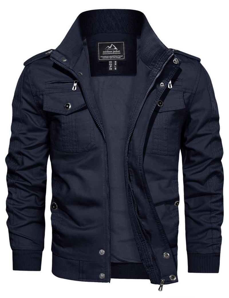 CRYSULLY Mens Fashion Fall Stand Collar Windbreaker Cargo Lightweight Field Jacket Work Office Jackets Casual Outwear - Image 1