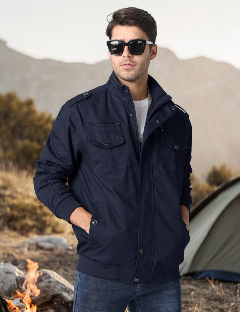 CRYSULLY Mens Fashion Fall Stand Collar Windbreaker Cargo Lightweight Field Jacket Work Office Jackets Casual Outwear - Image 4