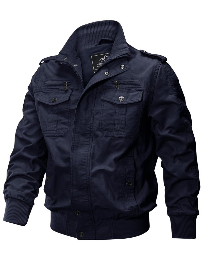 CRYSULLY Mens Fashion Fall Stand Collar Windbreaker Cargo Lightweight Field Jacket Work Office Jackets Casual Outwear - Image 2