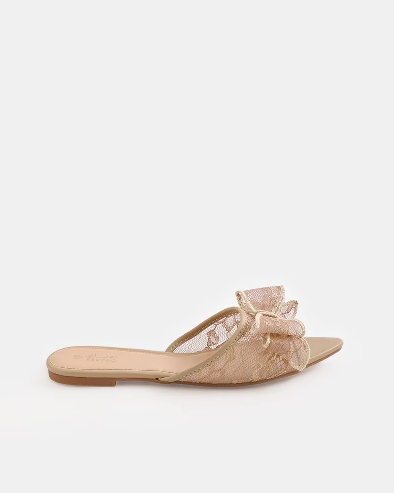 REDTAG Women Beige Bow Detail Flat Mules