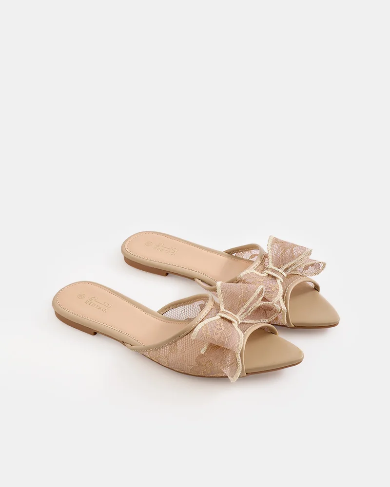 REDTAG Women Beige Bow Detail Flat Mules