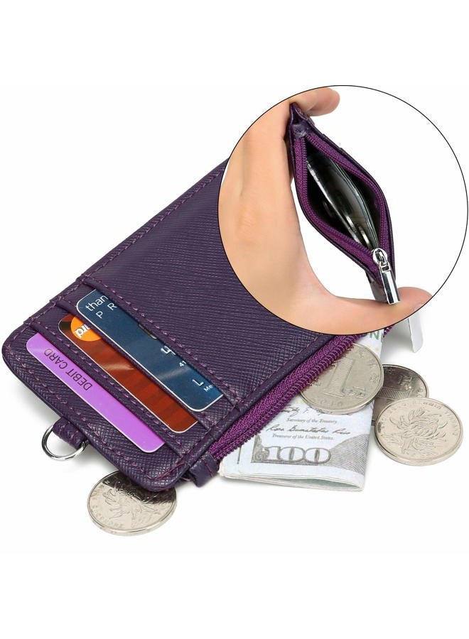 Leamekor ID Badge Holder with Neck Lanyard PU Leather ID Badge Wallet Case with 1 ID Window, 4 Card Slots, 1 Side Zipper Pocket - Image 4