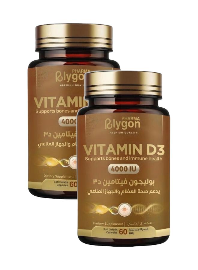 Polygon pharma Pack of 2– Vitamin D3 4000 IU | Supports Bone & Immune Health | 120 Soft Gelatin Capsules - Image 1
