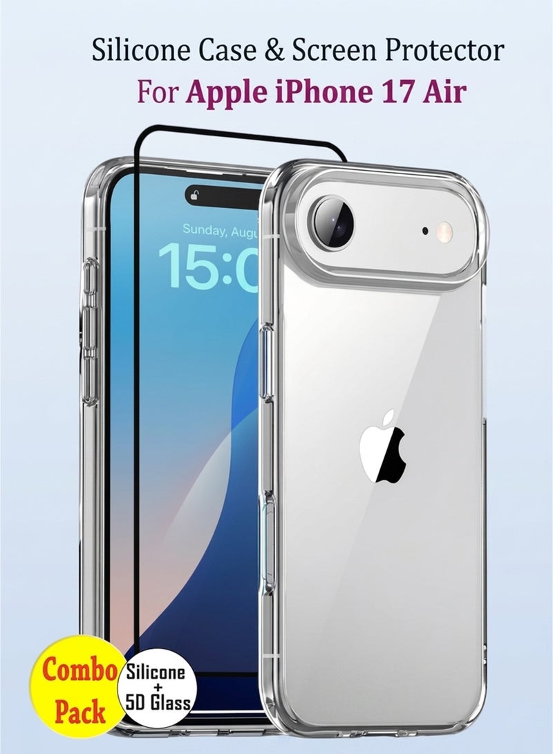 COMBO OFFER Apple iPhone 17 Air Silicone Case with Tempered Screen Protector | Designed for Apple iPhone 17 Air Case | Slim Flexible Soft Silicone Case Cover with Premium Tempered Glass Screen Protector Fit for Apple iPhone 17 Air - Image 1